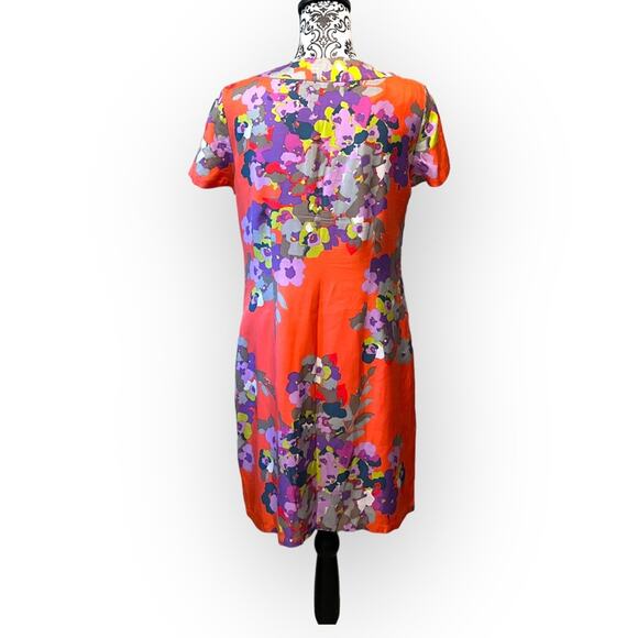 BODEN Embellished Beaded Notched Neck Silk Dress Short/Cap Sleeve Floral Size 8 - Picture 2 of 11